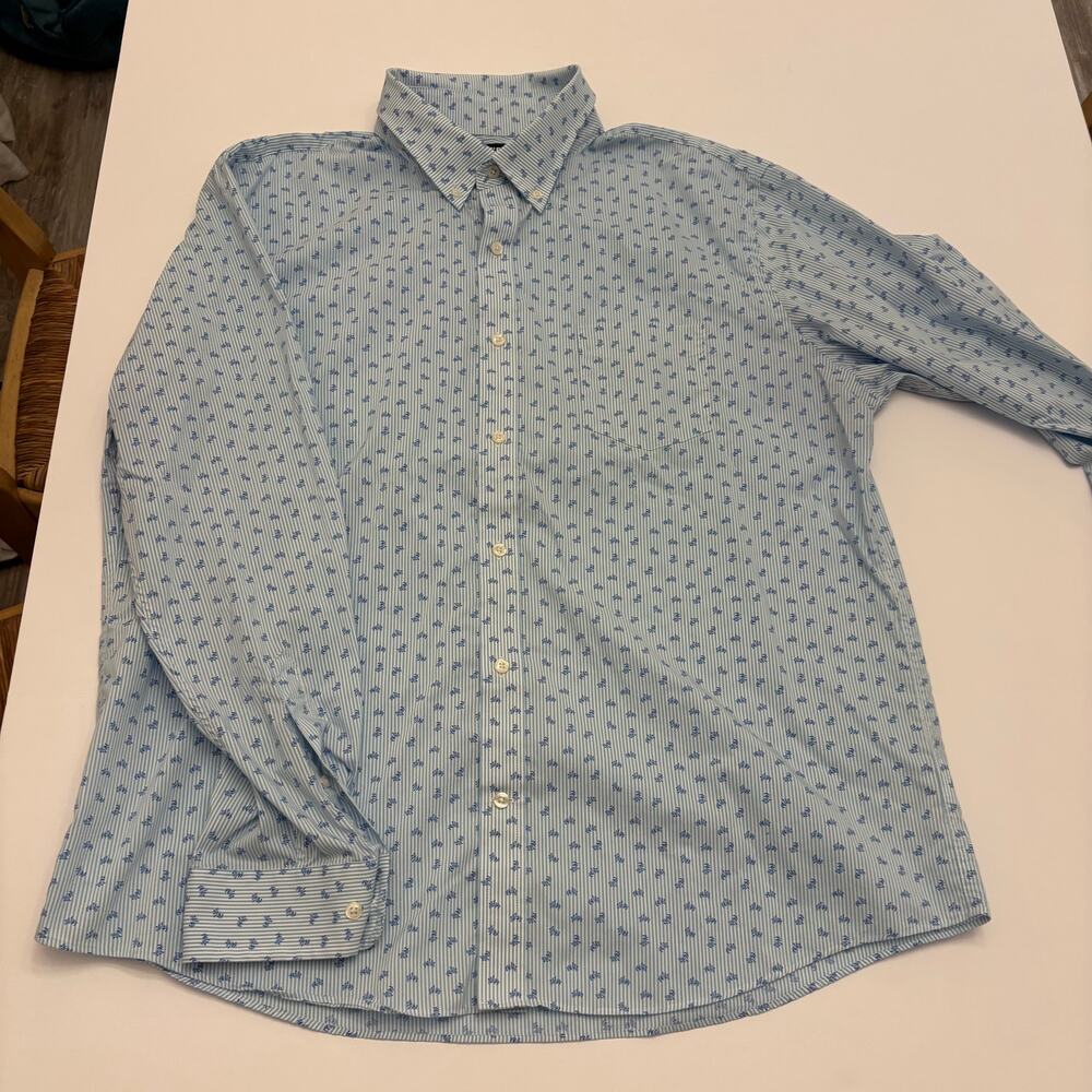 Lands' End Tailored Fit Dress Shirt Blue Floral Stripe XL 17-17.5 Men's - Picture 1 of 6